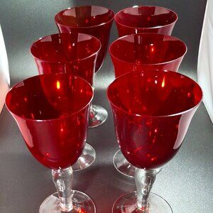 Ruby Glass Stemmed Glasses Set of Five + One Great for Holiday Entertaining